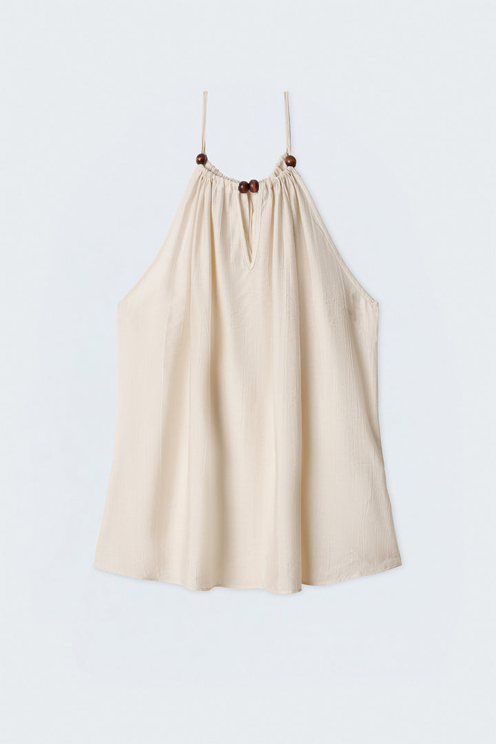 Sateen Blouse avec Détails d'Accessoires - Pierre