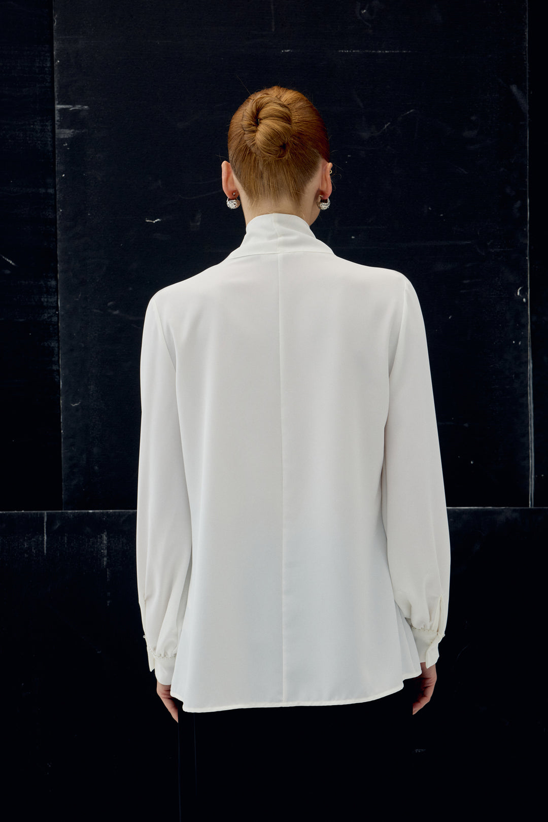 Sateen Blouse avec Foulard Détail - Écru