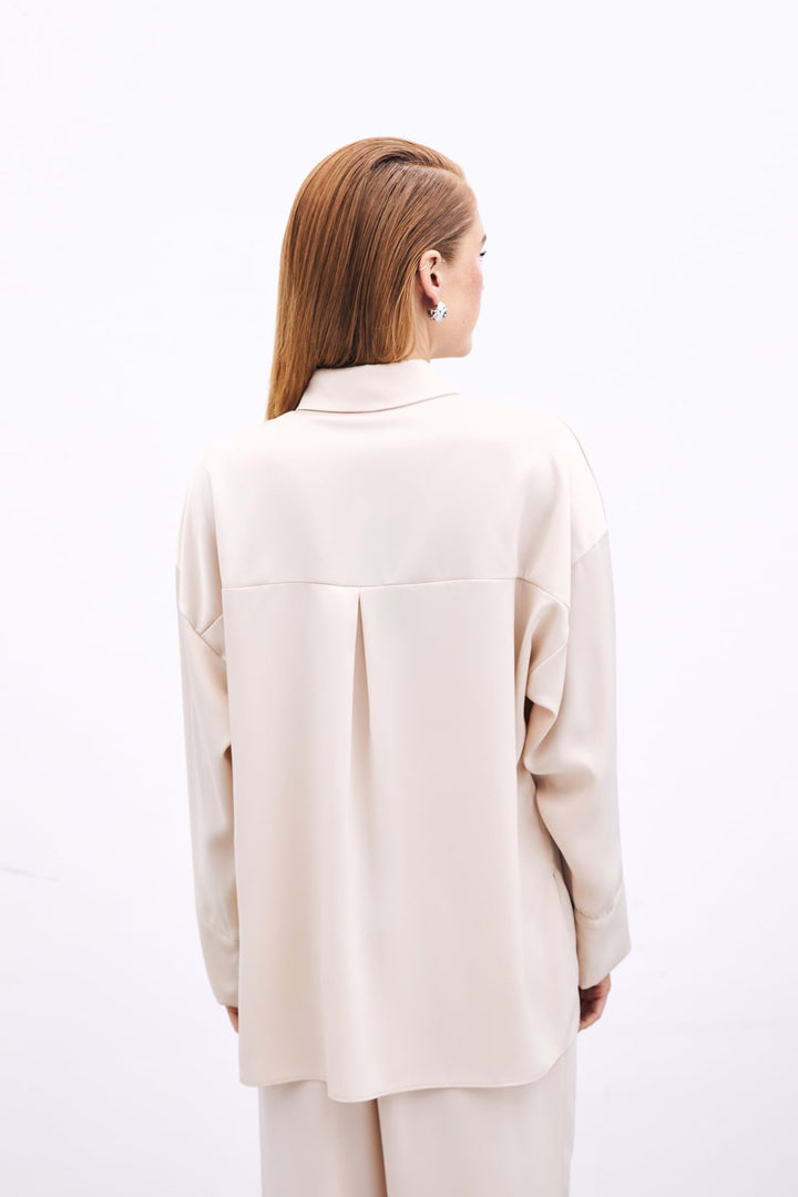 Sateen Chemise Détail Accessoire - Beige