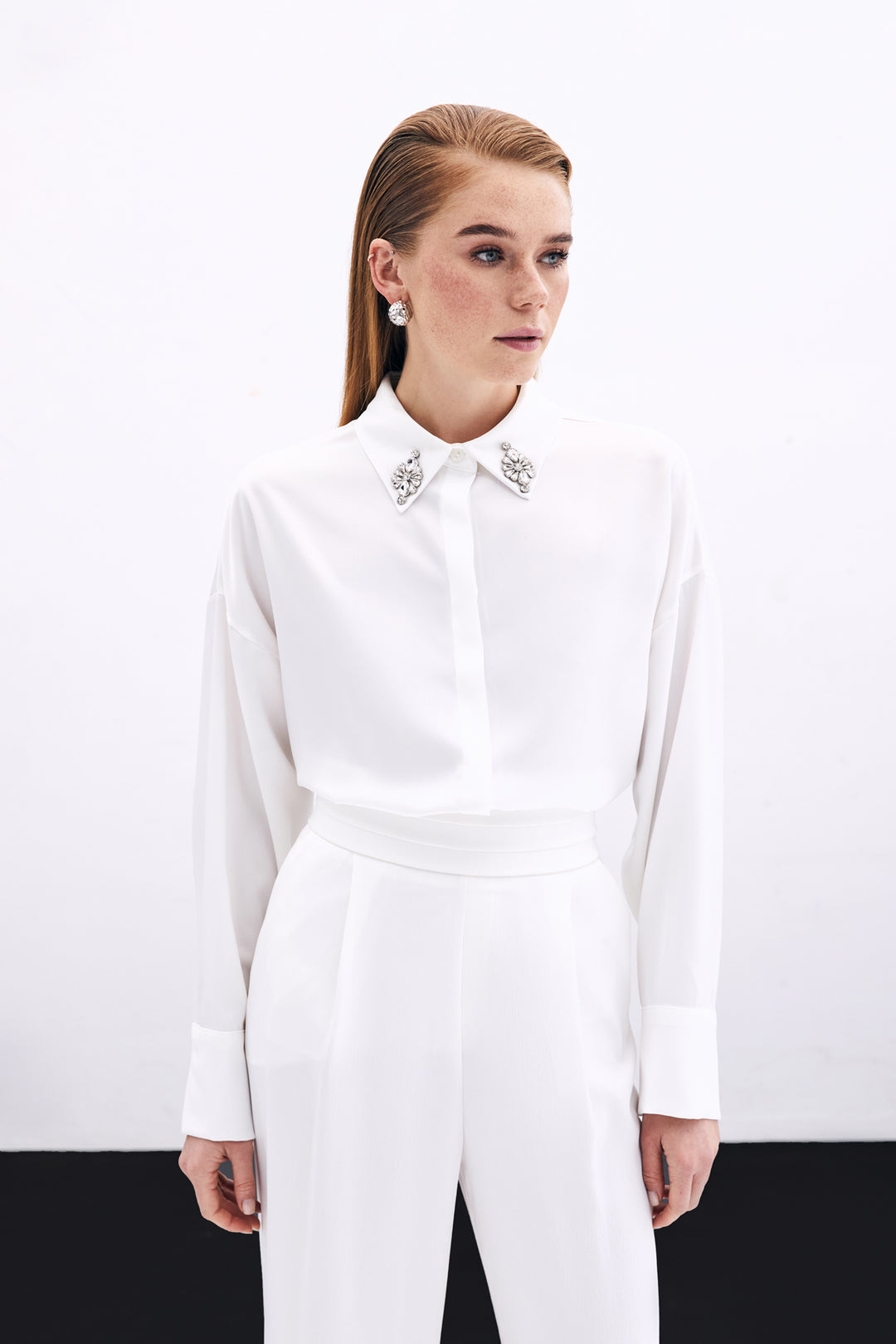 Sateen Chemise Détail Accessoire - Écru