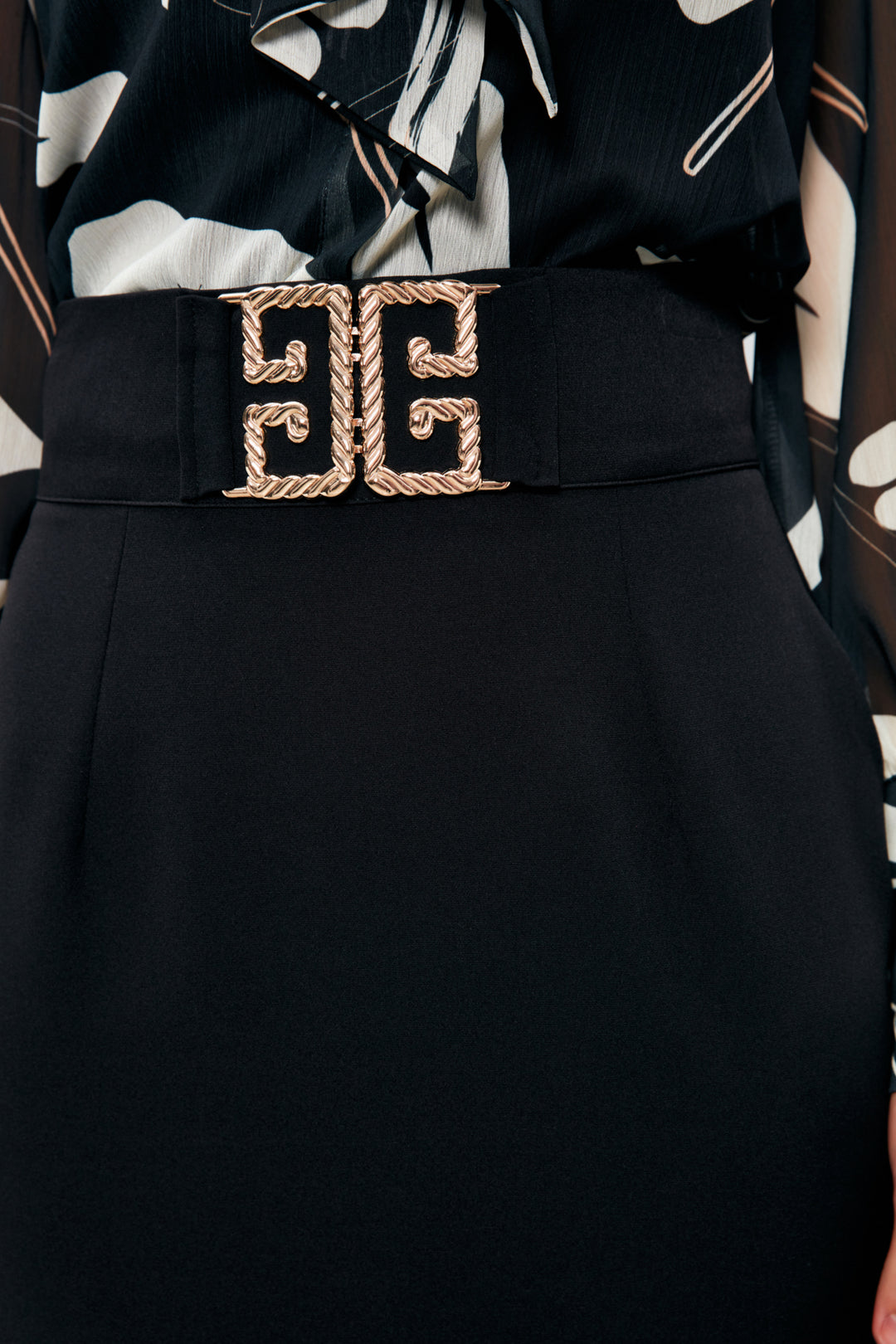 Sateen Jupe crayon avec détails d'accessoires - Noir
