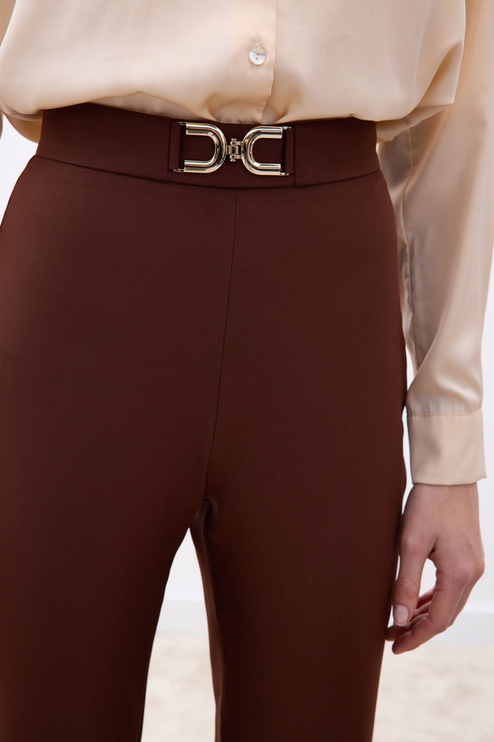 Sateen Pantalon Détail Accessoire - Marron
