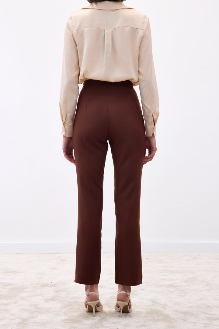 Sateen Pantalon Détail Accessoire - Marron
