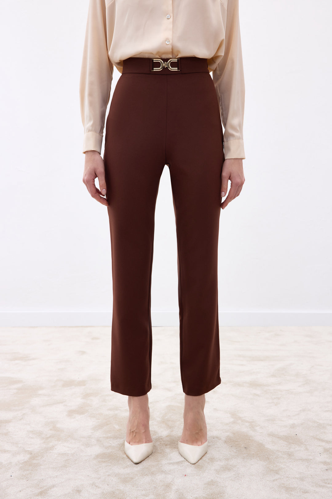 Sateen Pantalon Détail Accessoire - Marron