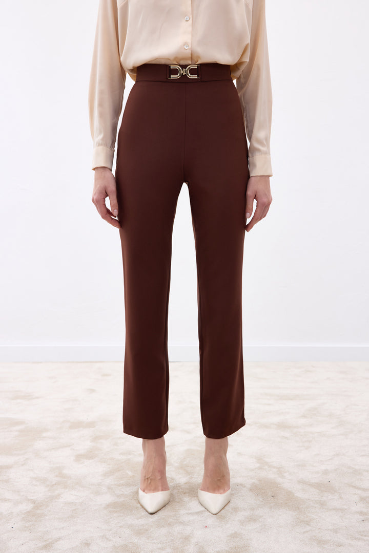 Sateen Pantalon Détail Accessoire - Marron