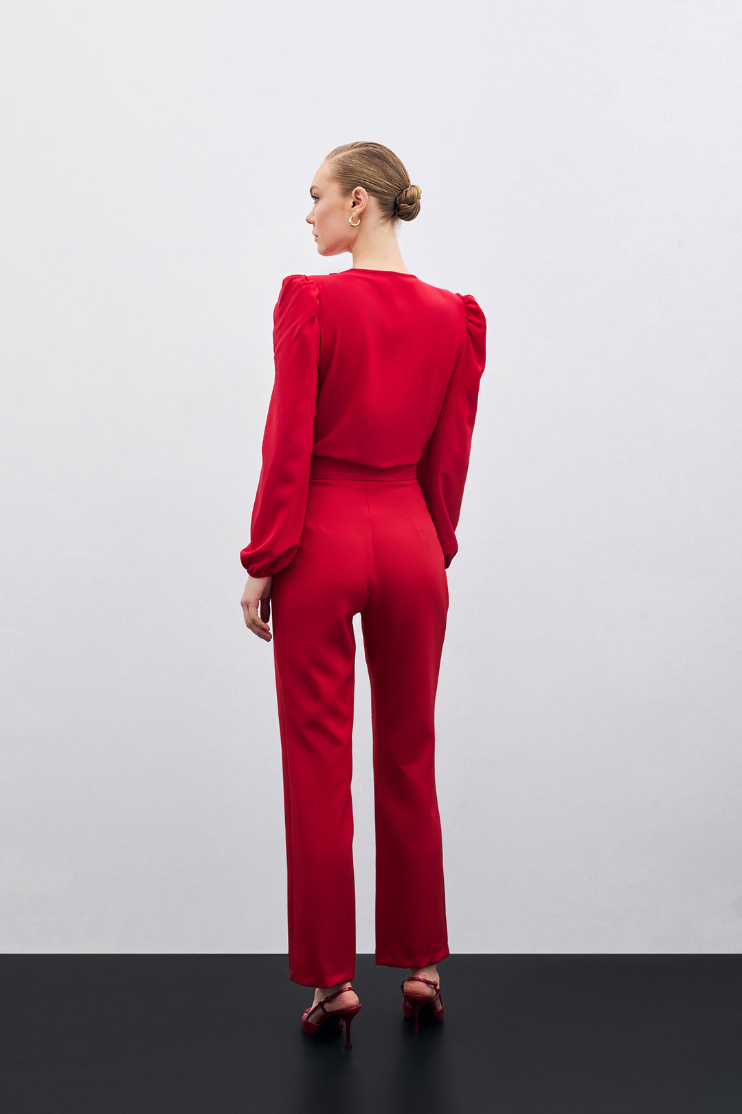 Sateen Pantalon avec Détails Accessoires - Rouge