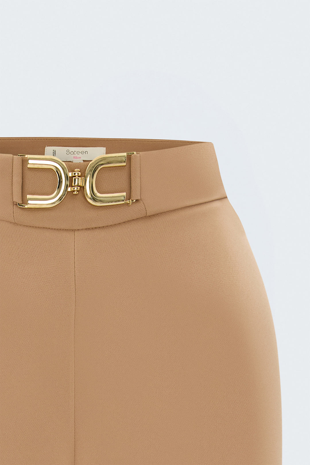 Sateen Pantalon avec détails accessoires - Foncé Beige
