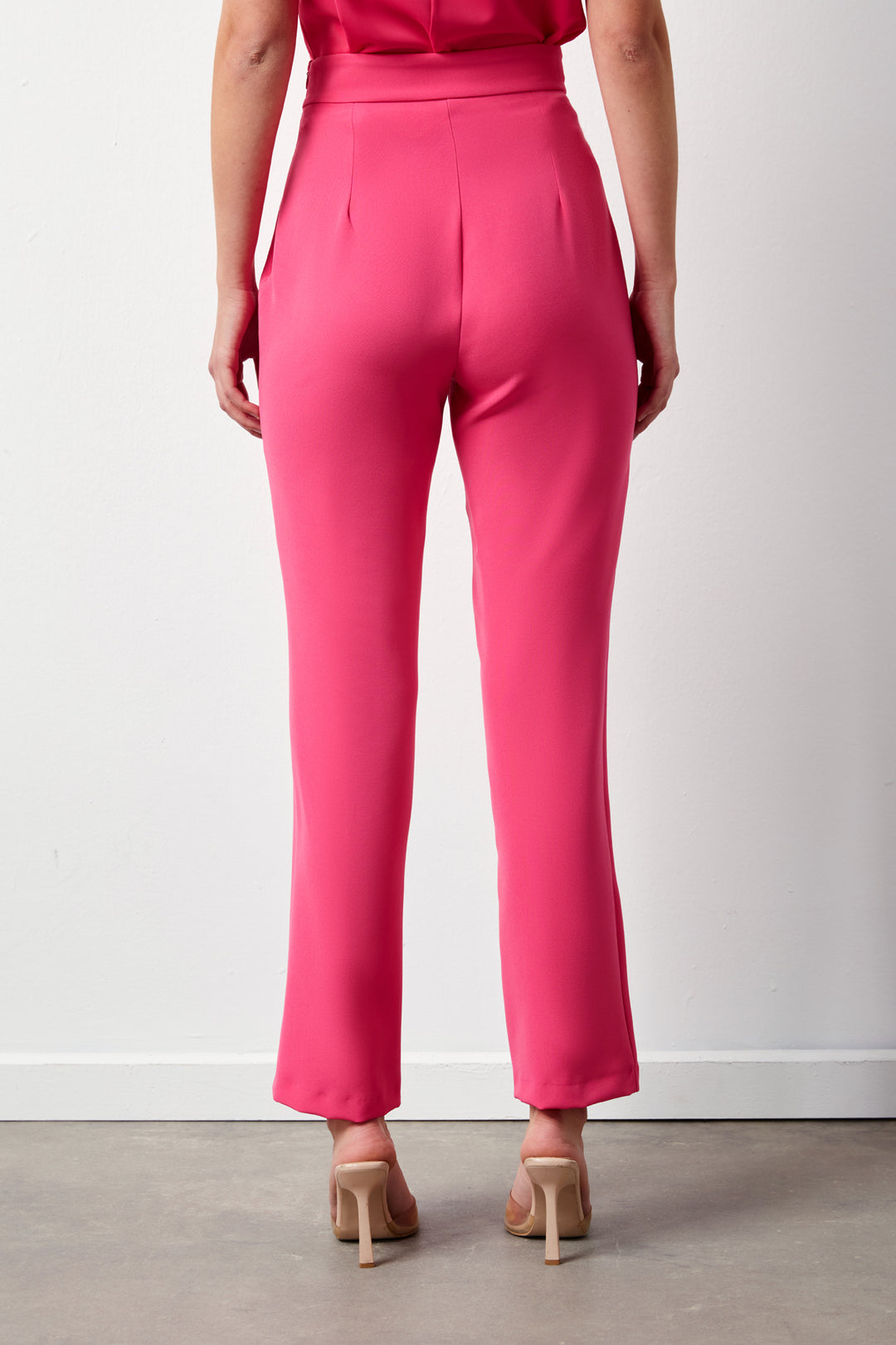 Sateen Pantalon avec Détails Accessoires - Rose