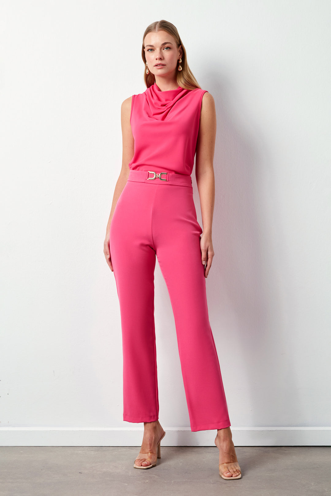Sateen Pantalon avec Détails Accessoires - Rose