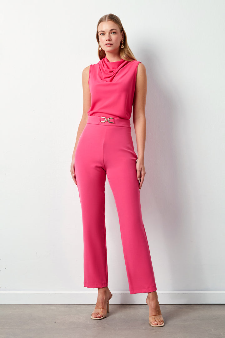 Sateen Pantalon avec Détails Accessoires - Rose