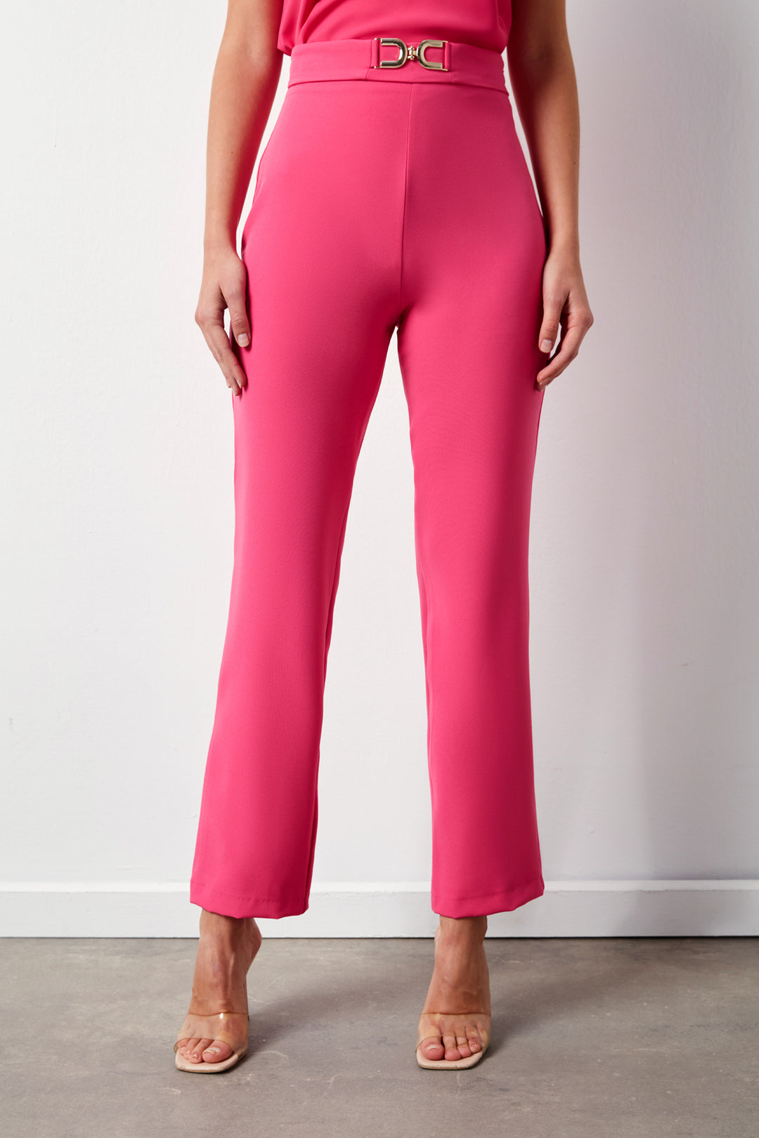 Sateen Pantalon avec Détails Accessoires - Rose