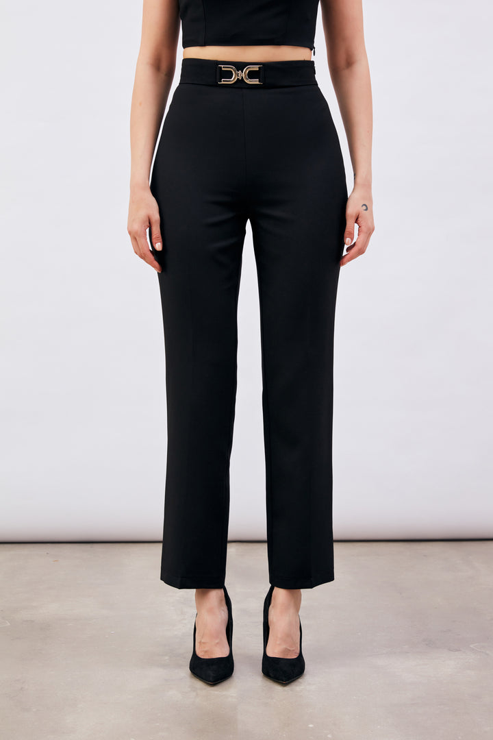 Sateen Pantalon avec Détails Accessoires - Noir
