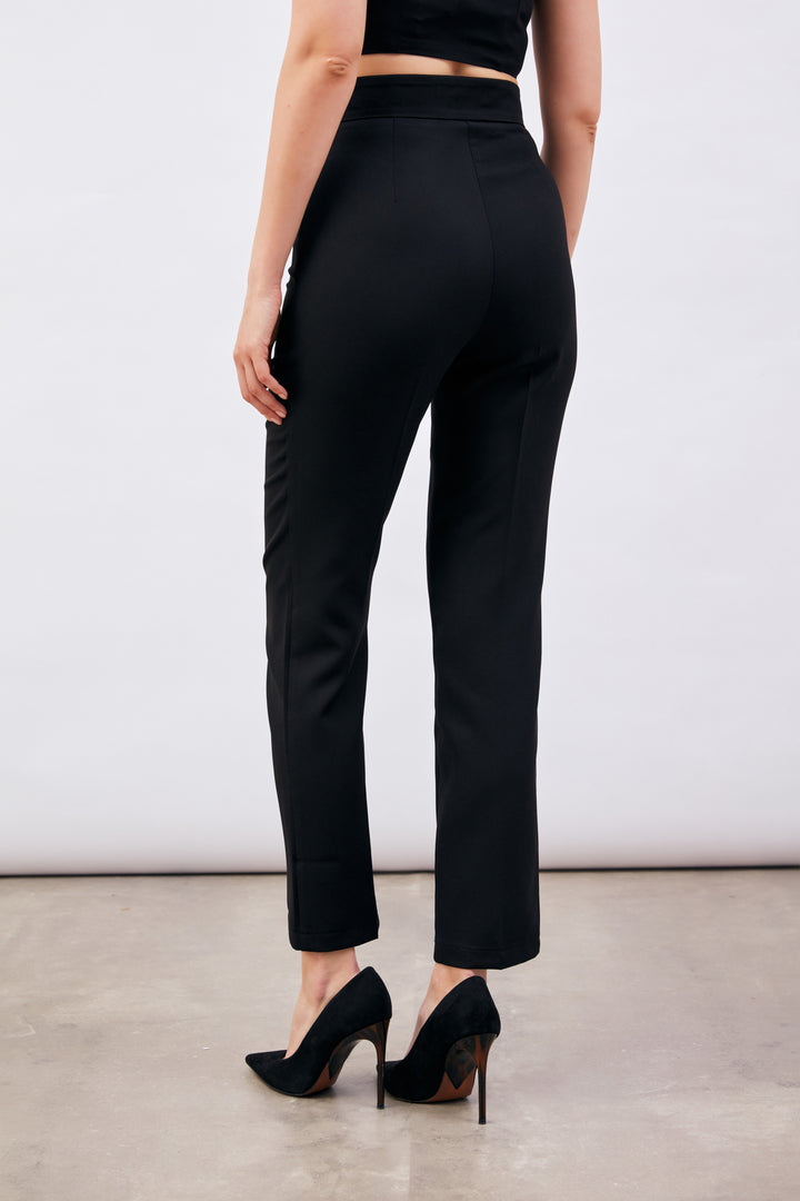 Sateen Pantalon avec Détails Accessoires - Noir