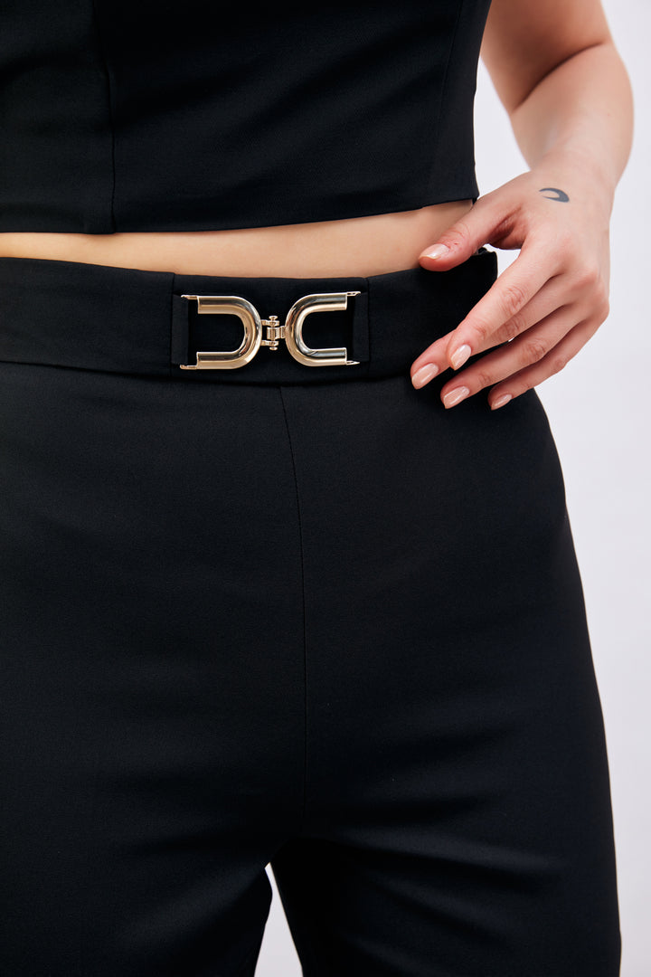 Sateen Pantalon avec Détails Accessoires - Noir