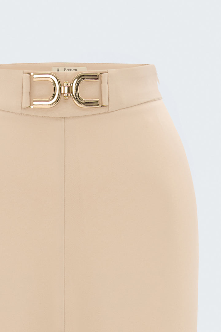 Sateen Pantalon avec détails accessoires - Pierre