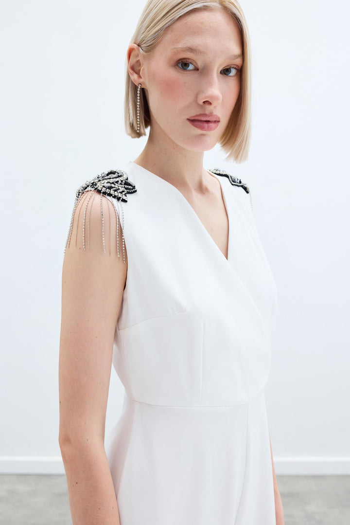 Sateen Combinaison avec détails accessoires - Écru
