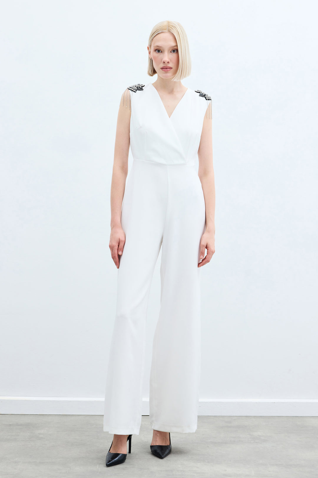 Sateen Combinaison avec détails accessoires - Écru