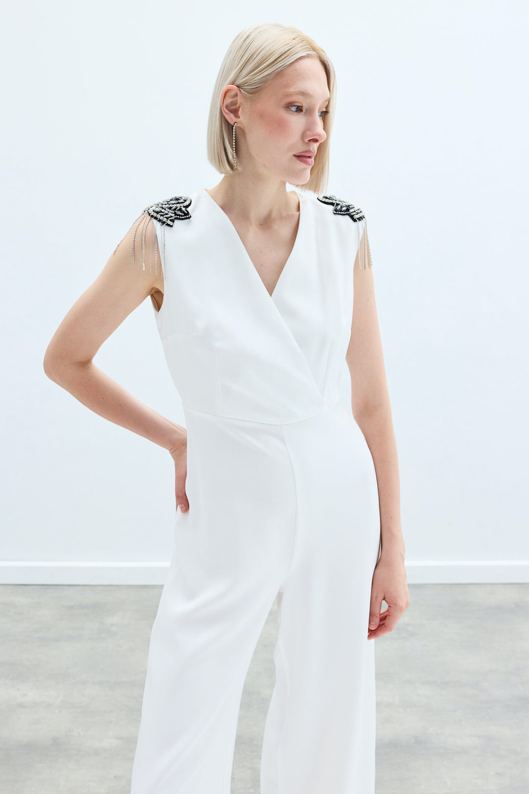 Sateen Combinaison avec détails accessoires - Écru