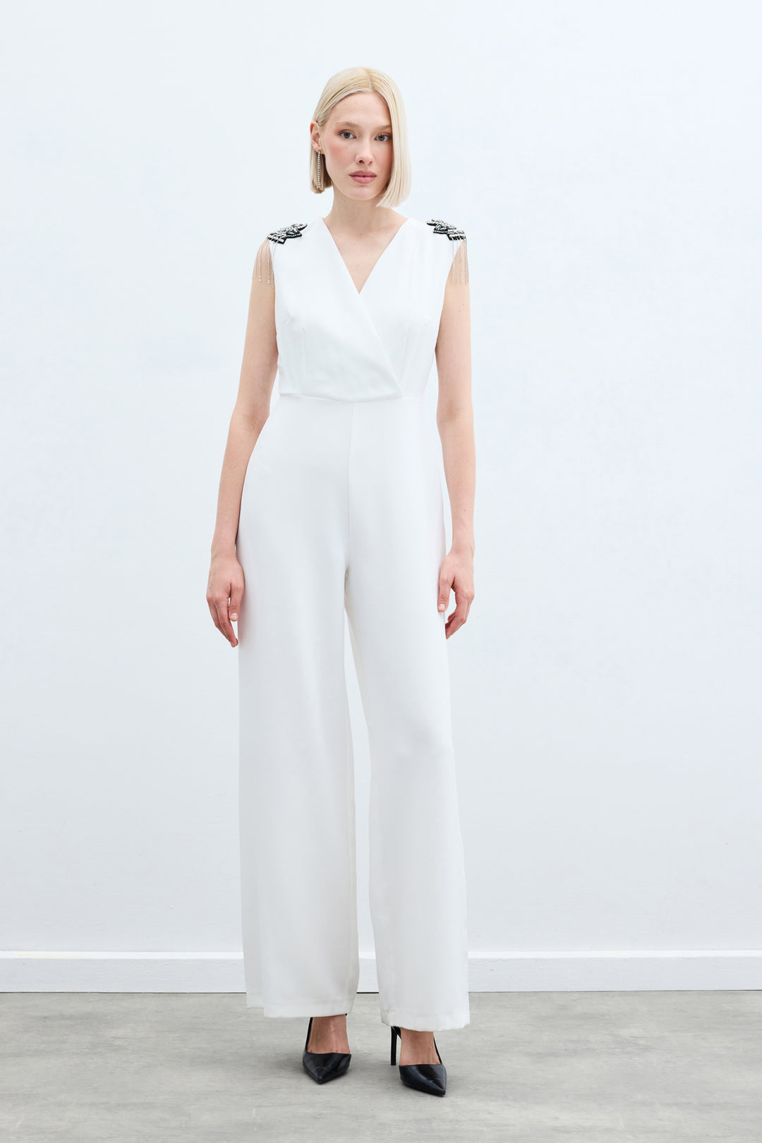 Sateen Combinaison avec détails accessoires - Écru