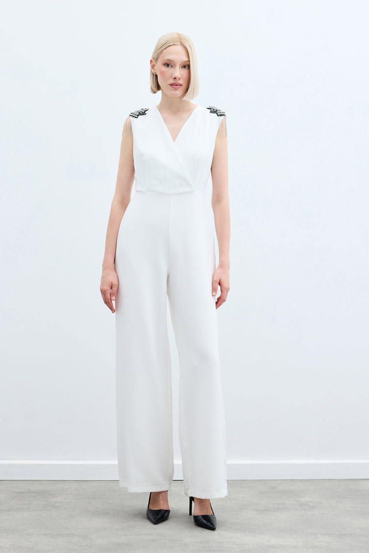 Sateen Combinaison avec détails accessoires - Écru