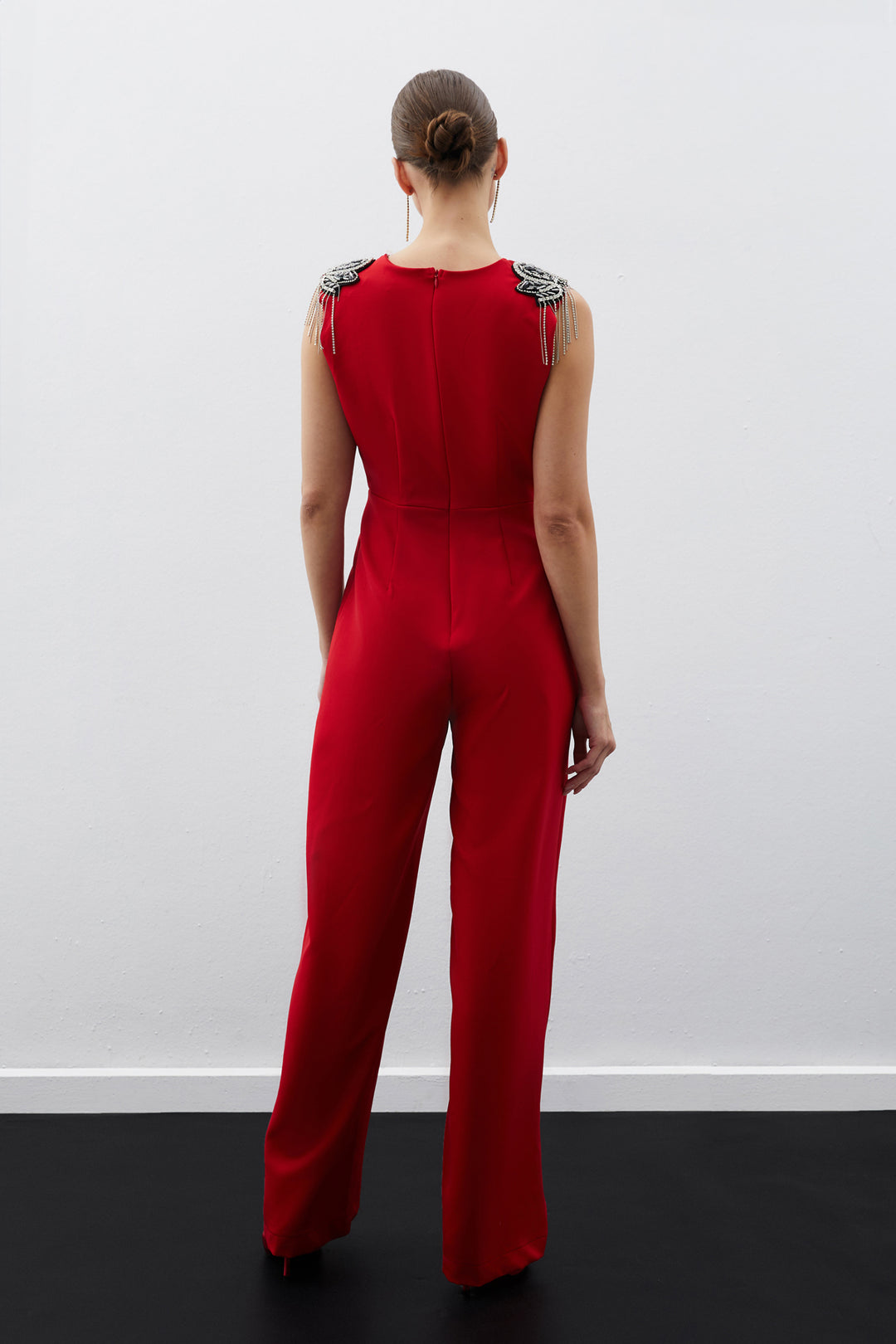 Sateen Combinaison avec Détails Accessoires - Rouge