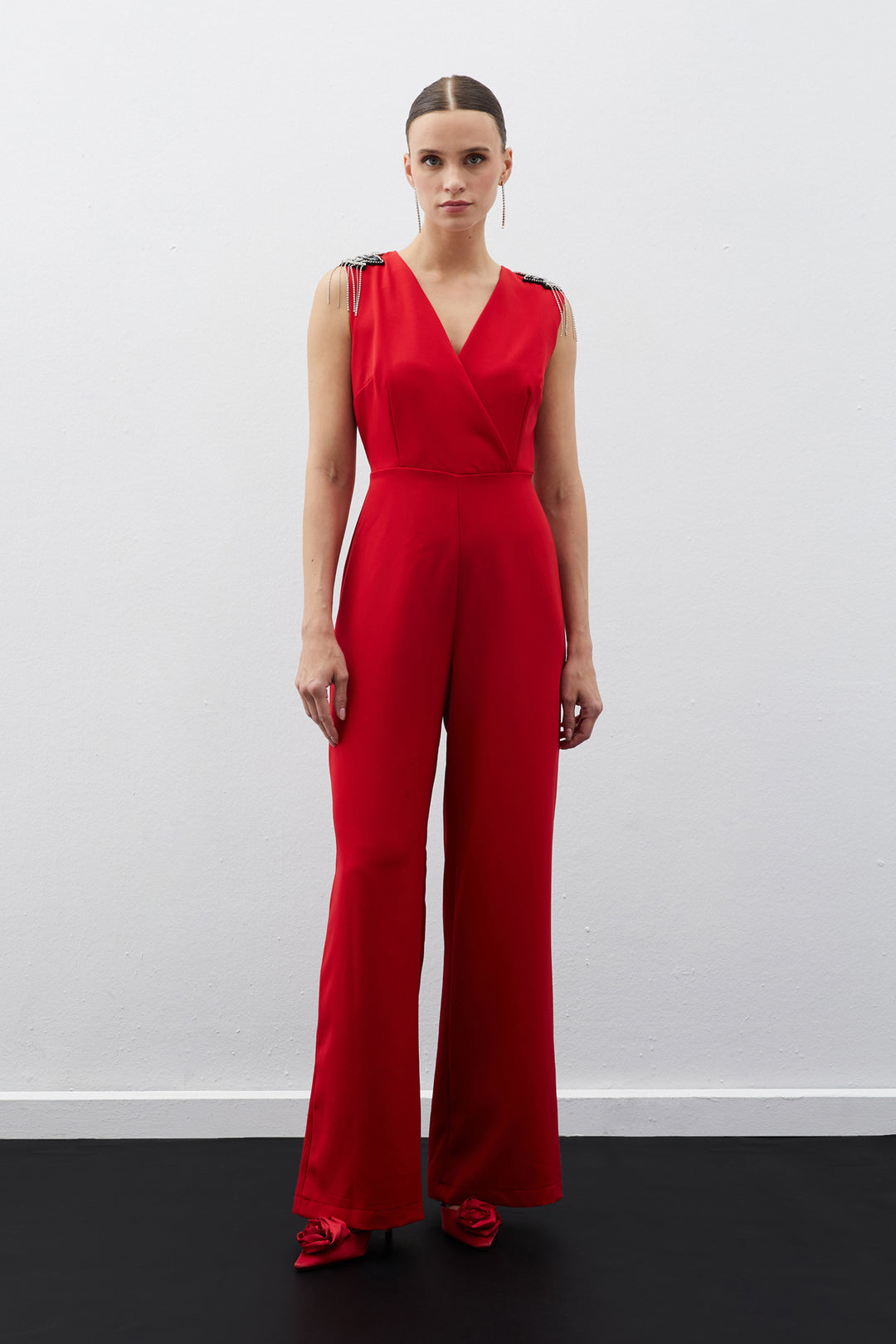 Sateen Combinaison avec Détails Accessoires - Rouge