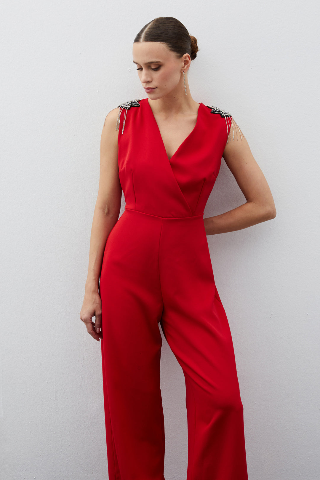Sateen Combinaison avec Détails Accessoires - Rouge