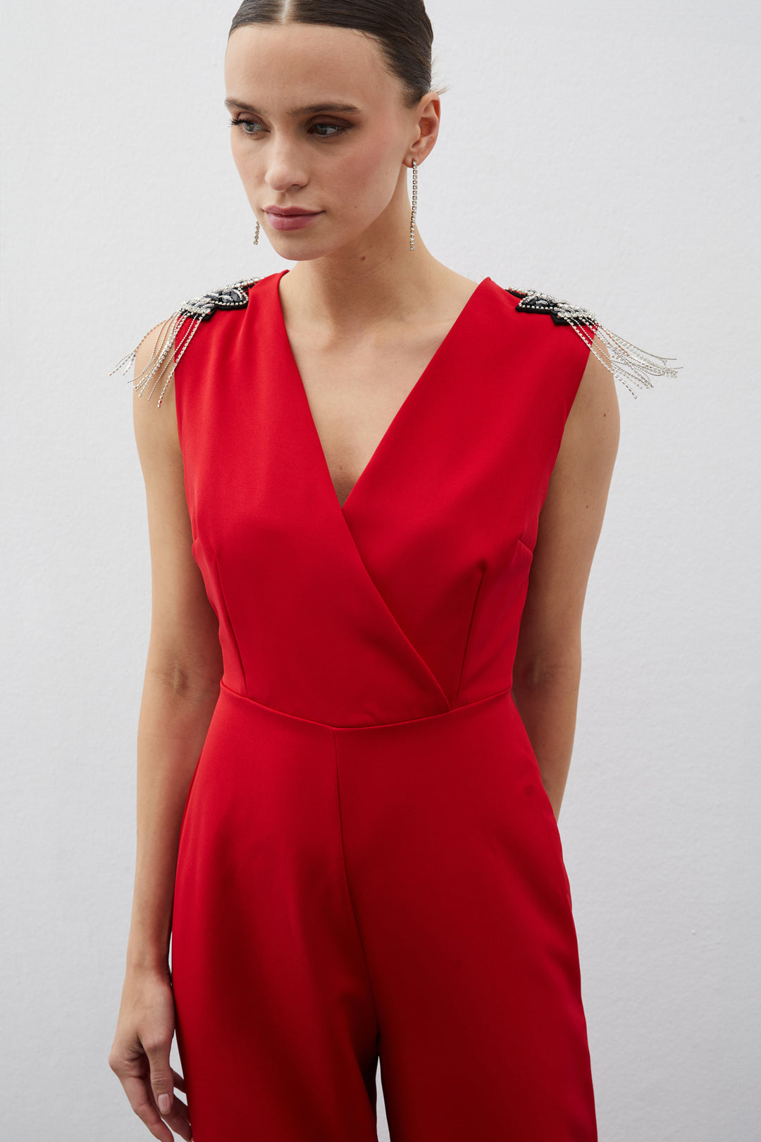 Sateen Combinaison avec Détails Accessoires - Rouge