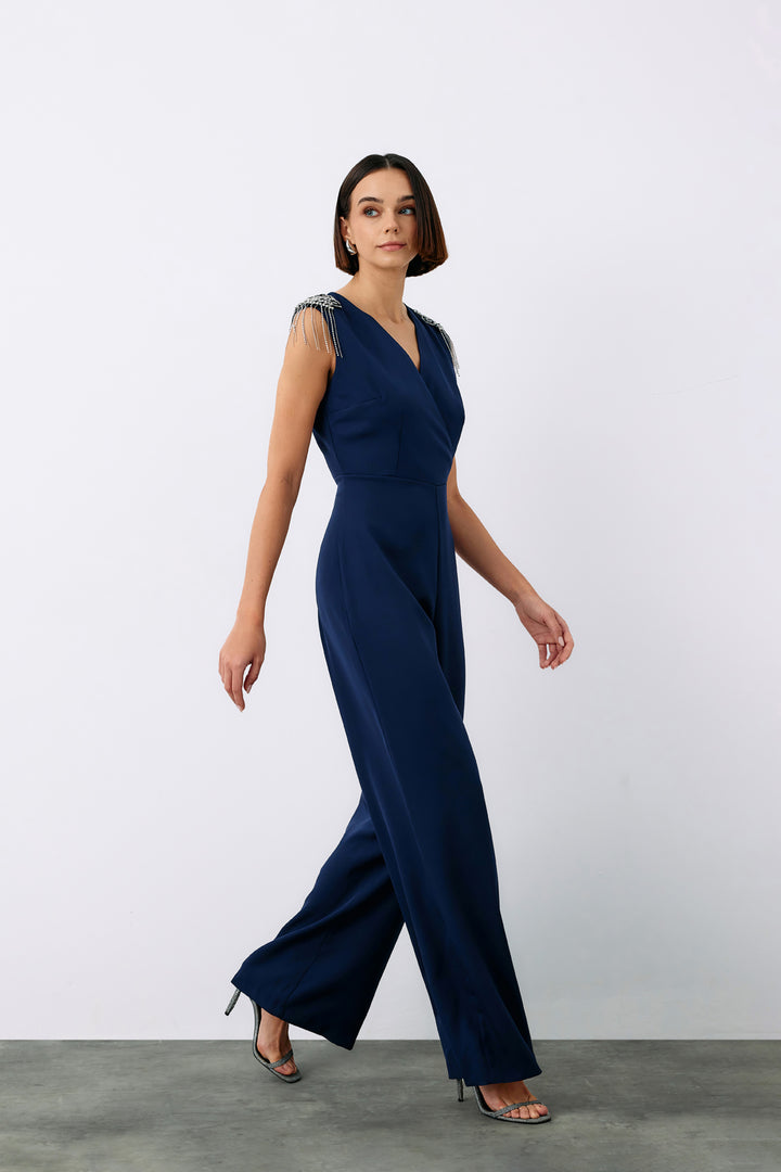 Sateen Combinaison avec détails accessoires - Bleu marine