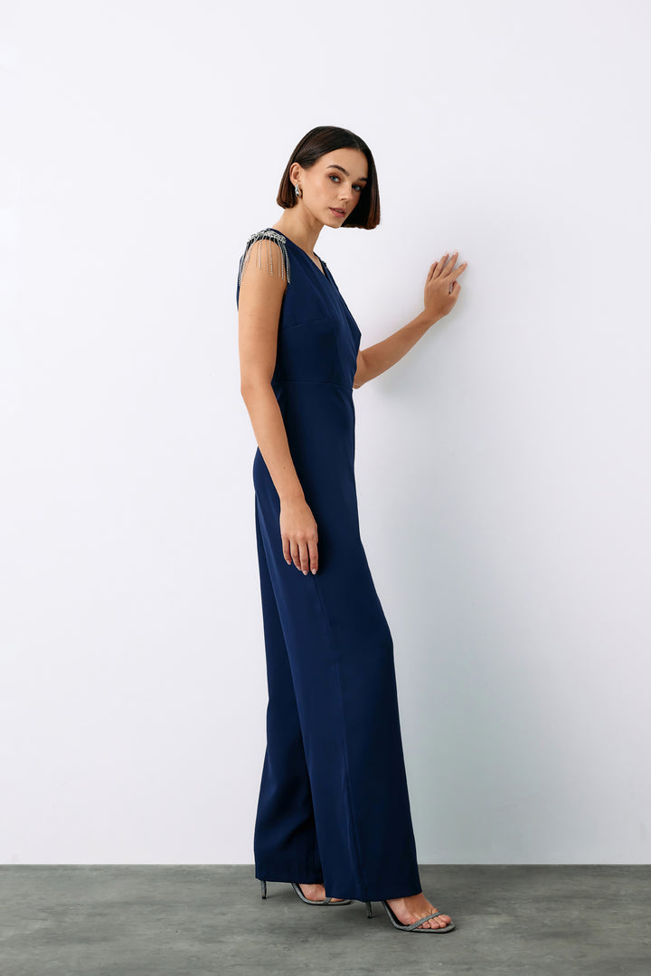 Sateen Combinaison avec détails accessoires - Bleu marine