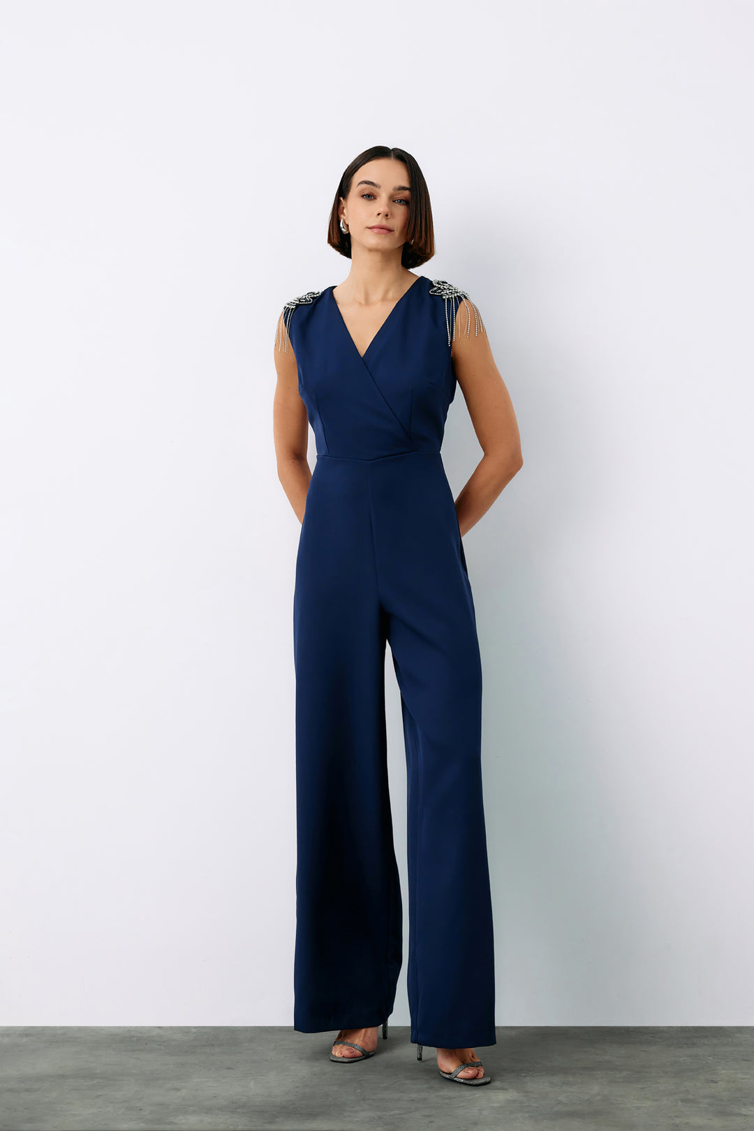 Sateen Combinaison avec détails accessoires - Bleu marine
