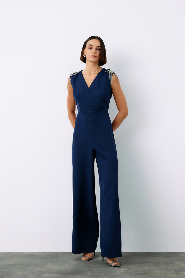 Sateen Combinaison avec détails accessoires - Bleu marine