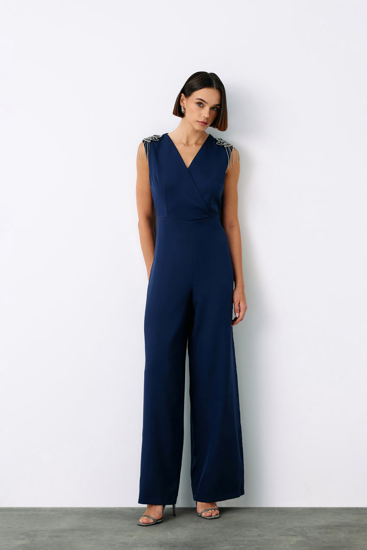 Sateen Combinaison avec détails accessoires - Bleu marine