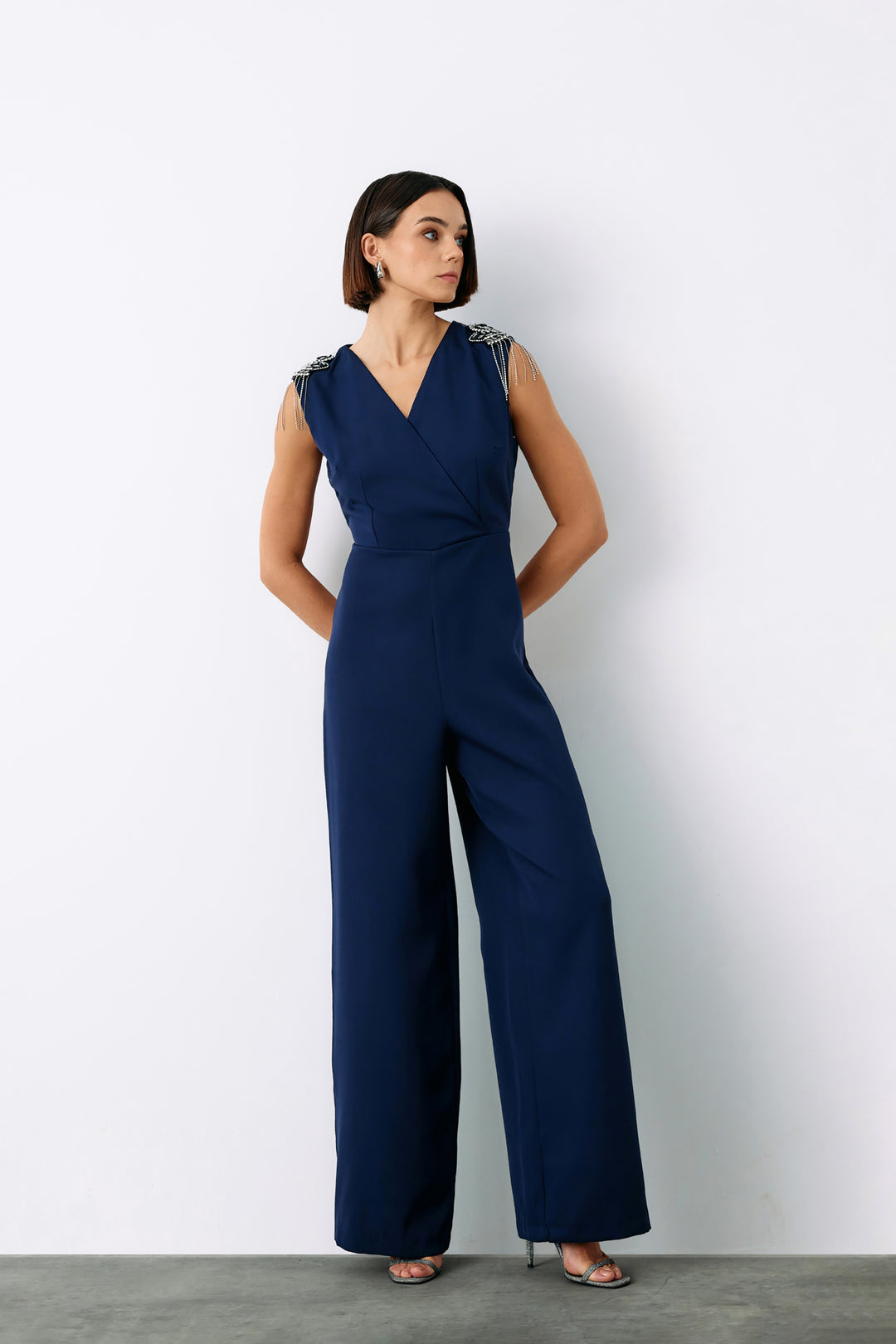 Sateen Combinaison avec détails accessoires - Bleu marine