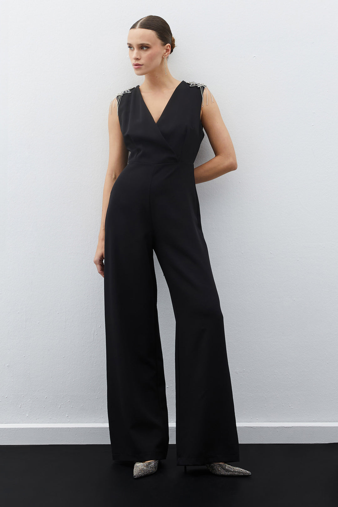 Sateen Combinaison avec détails accessoires - Noir