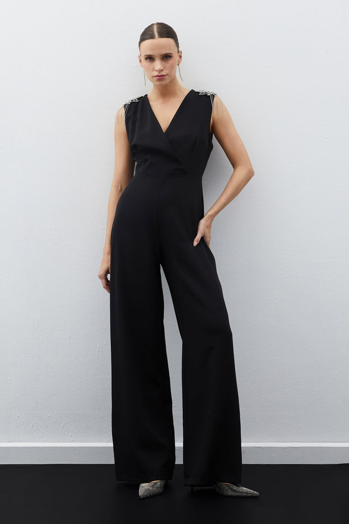 Sateen Combinaison avec détails accessoires - Noir