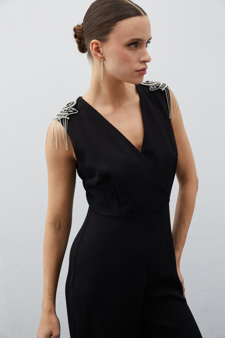 Sateen Combinaison avec détails accessoires - Noir