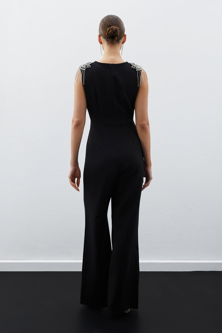 Sateen Combinaison avec détails accessoires - Noir