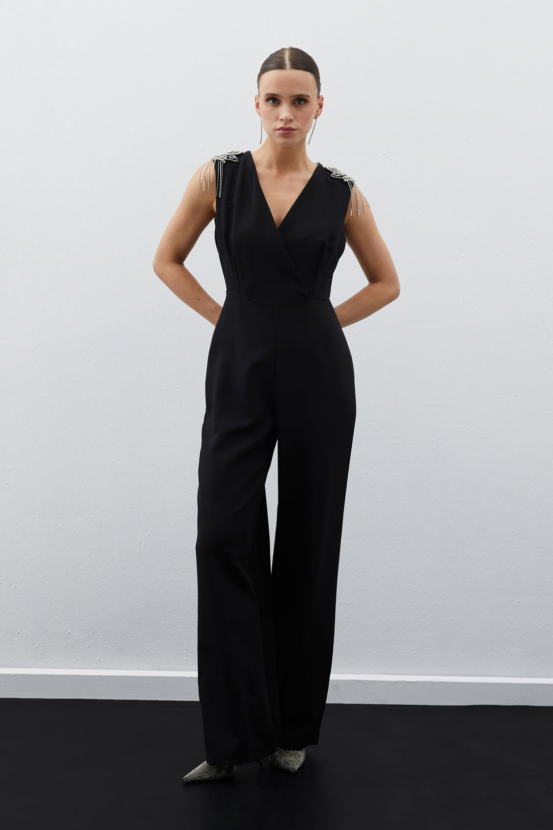 Sateen Combinaison avec détails accessoires - Noir