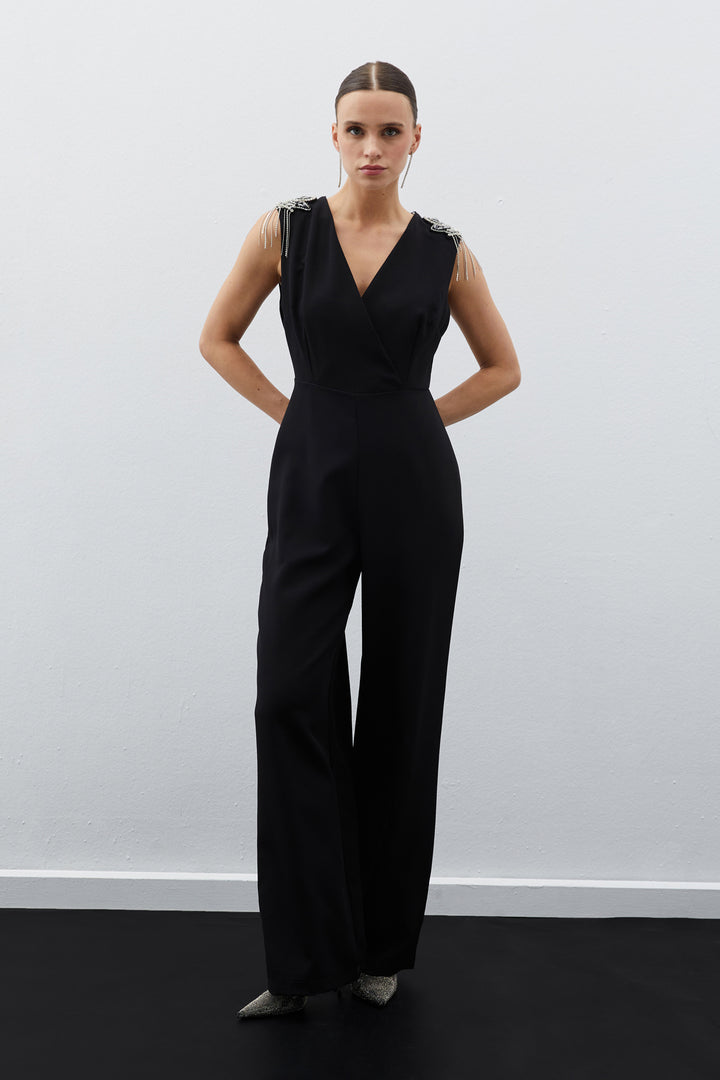Sateen Combinaison avec détails accessoires - Noir