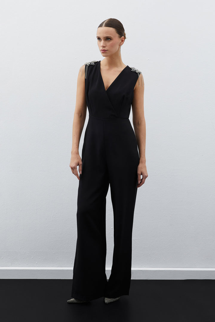 Sateen Combinaison avec détails accessoires - Noir