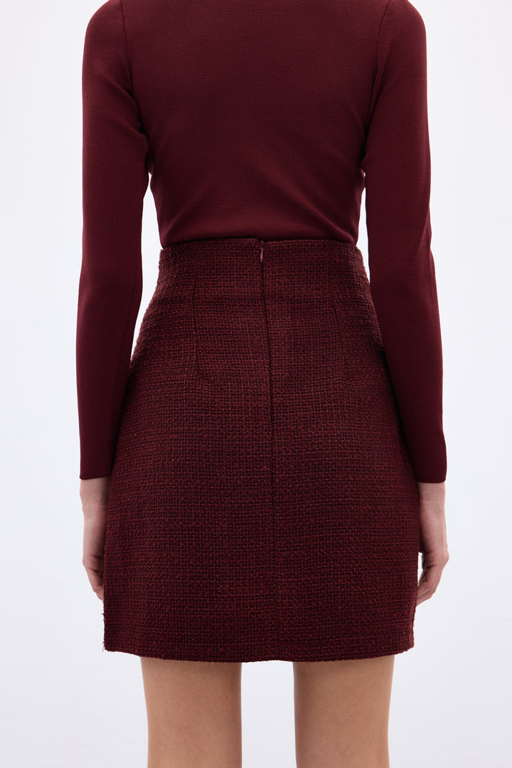 Sateen Jupe en tweed avec détails accessoires - Bordeaux