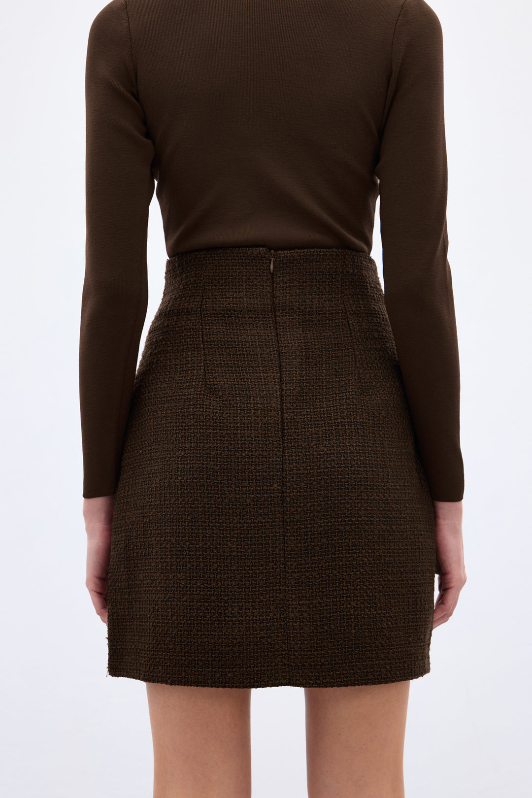 Sateen Jupe en tweed avec détails accessoires - Marron