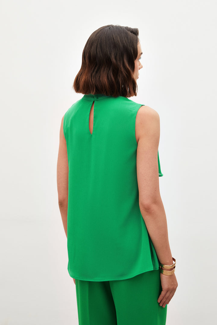 Sateen Blouse à volants avec détails d'accessoires - Vert