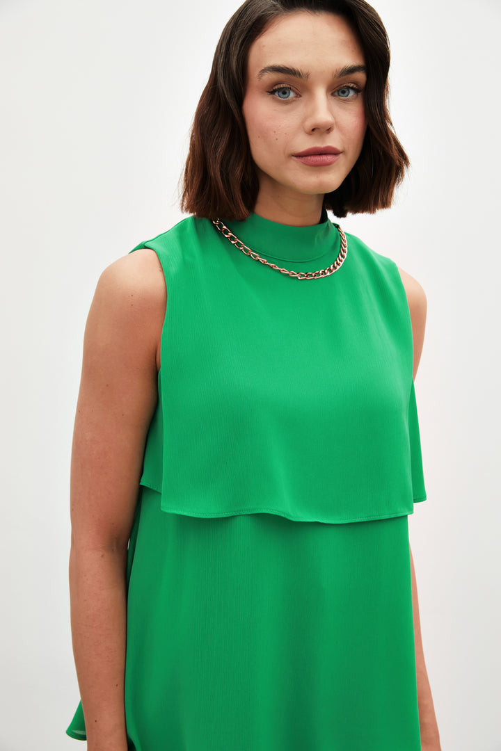Sateen Blouse à volants avec détails d'accessoires - Vert