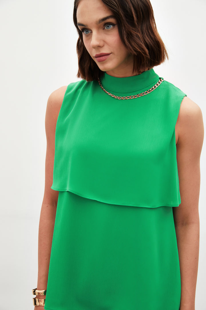 Sateen Blouse à volants avec détails d'accessoires - Vert