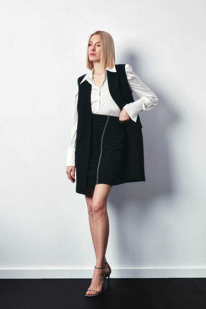 Sateen Jupe avec bandeau d'accessoire - Noir