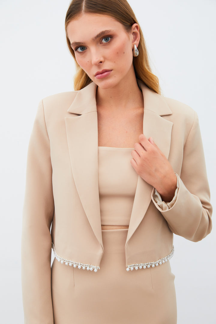 Sateen Veste courte avec accessoires - Beige