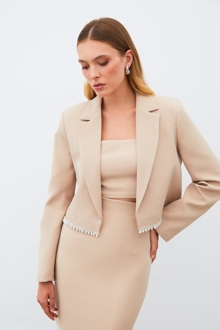 Sateen Veste courte avec accessoires - Beige