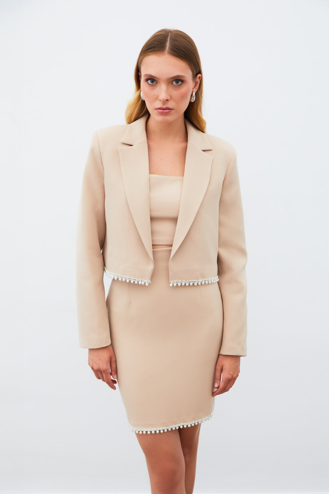 Sateen Veste courte avec accessoires - Beige